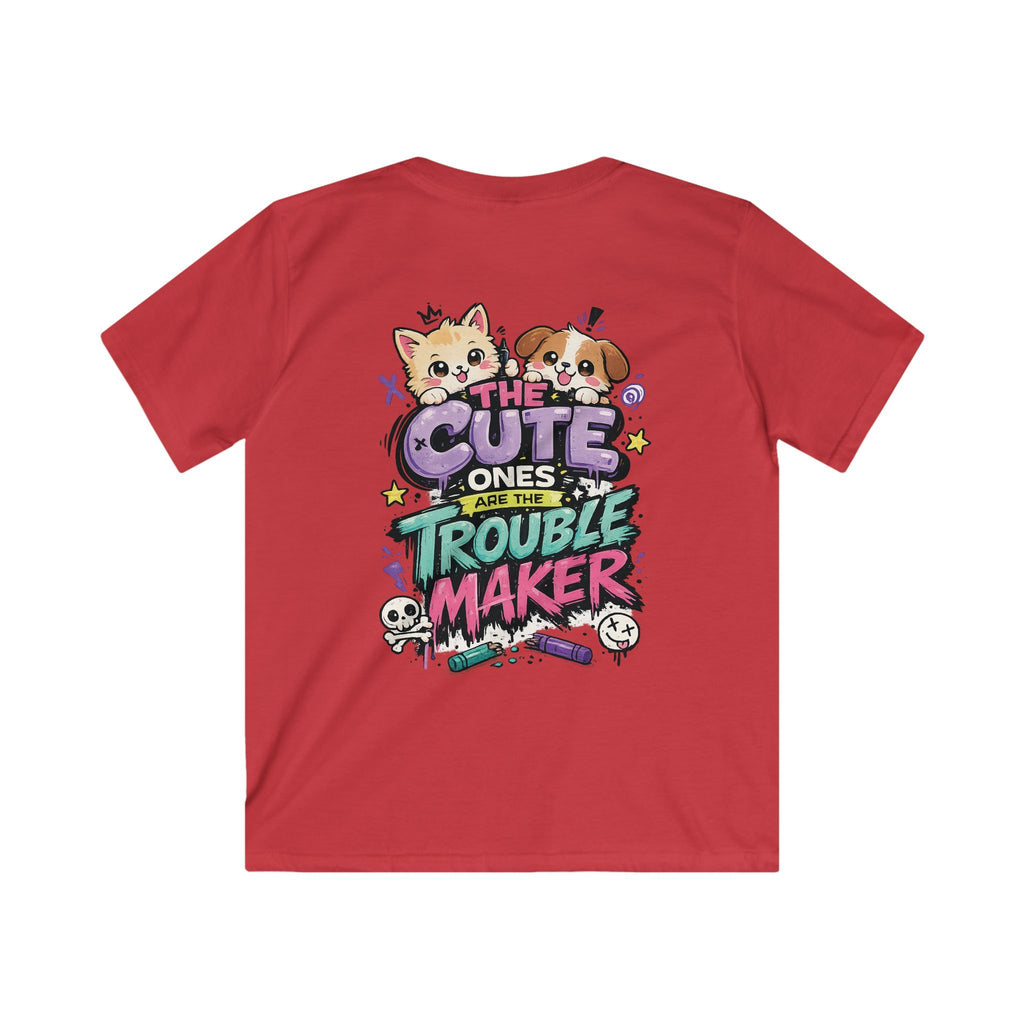 Cute Puppy & Kitten "The Cute Ones Are The Trouble Maker" Graphic Girls T-Shirt