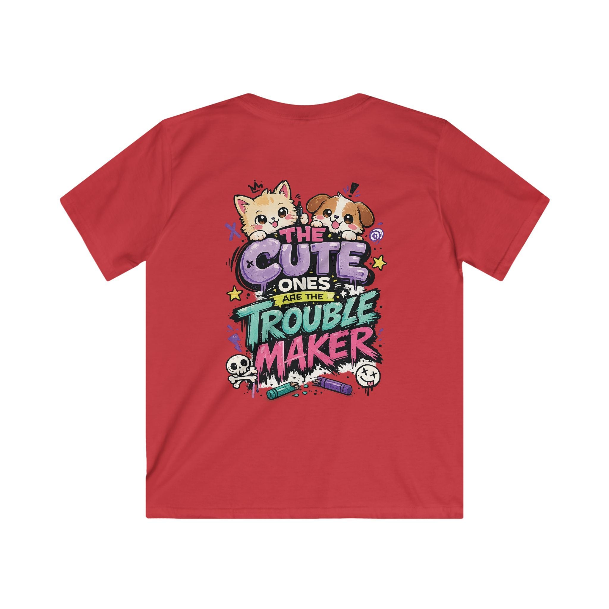 Cute Puppy & Kitten "The Cute Ones Are The Trouble Maker" Graphic Girls T-Shirt