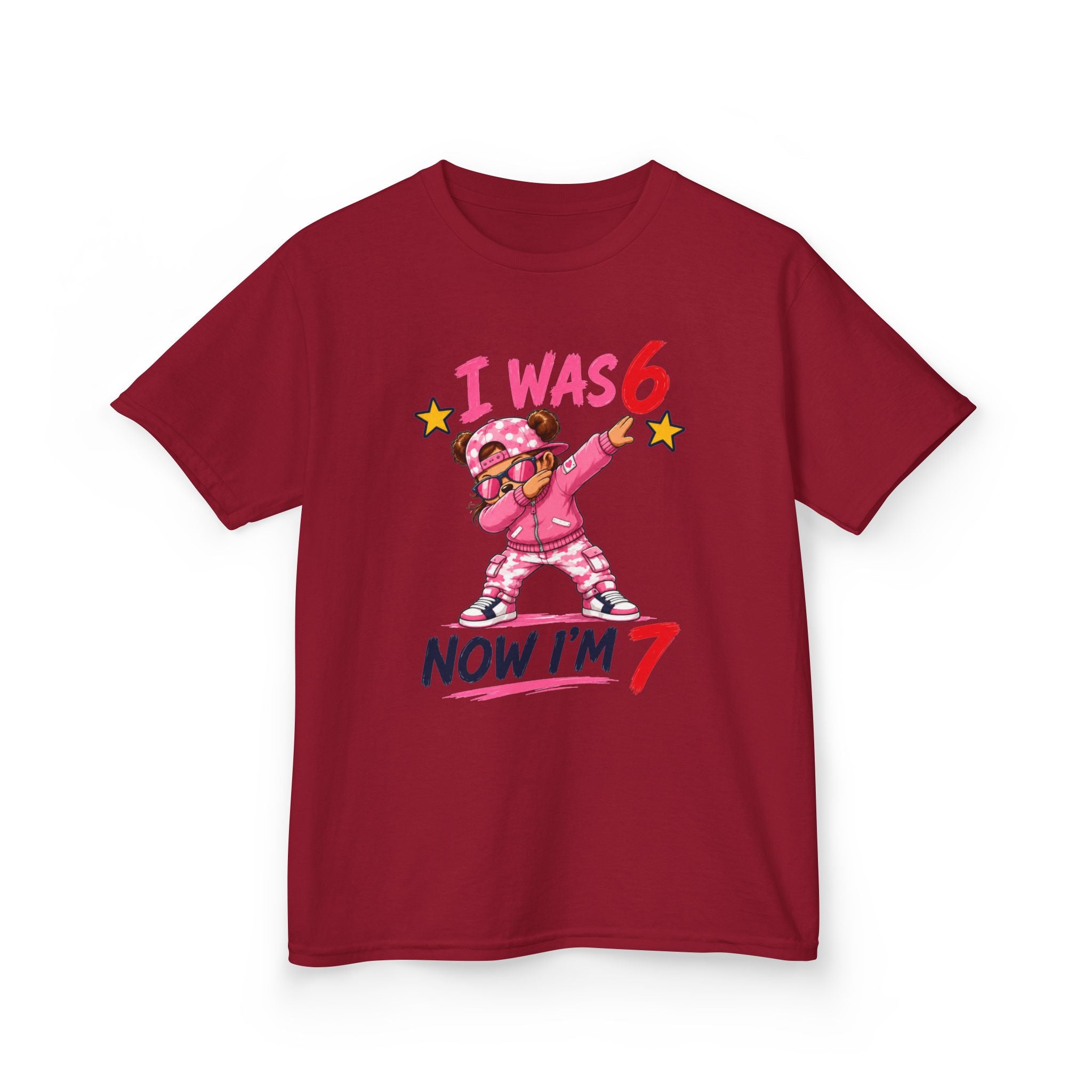 Kids Birthday T‑Shirt “I Was 6 Now I’m 7” Dab Dance Cute Pink