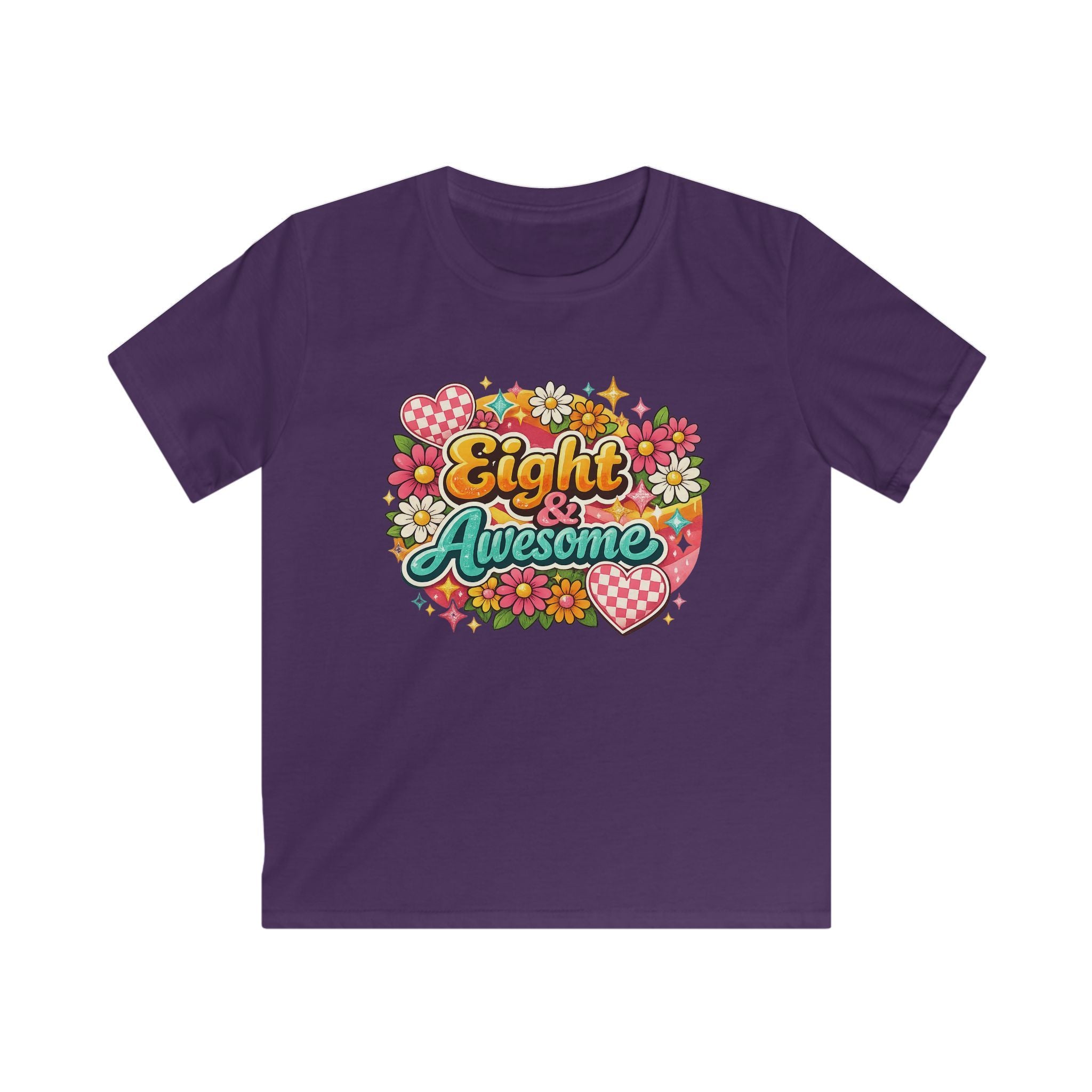 Kids Tee "Eight & Awesome" Floral Birthday Shirt