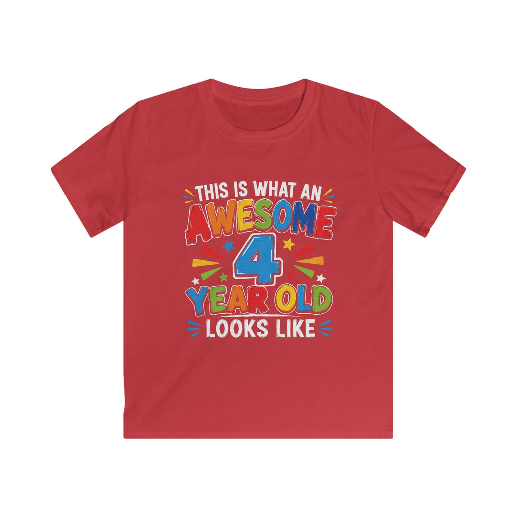 "This Is What An Awesome 4 Year Old Looks Like" Kids Birthday T-Shirt