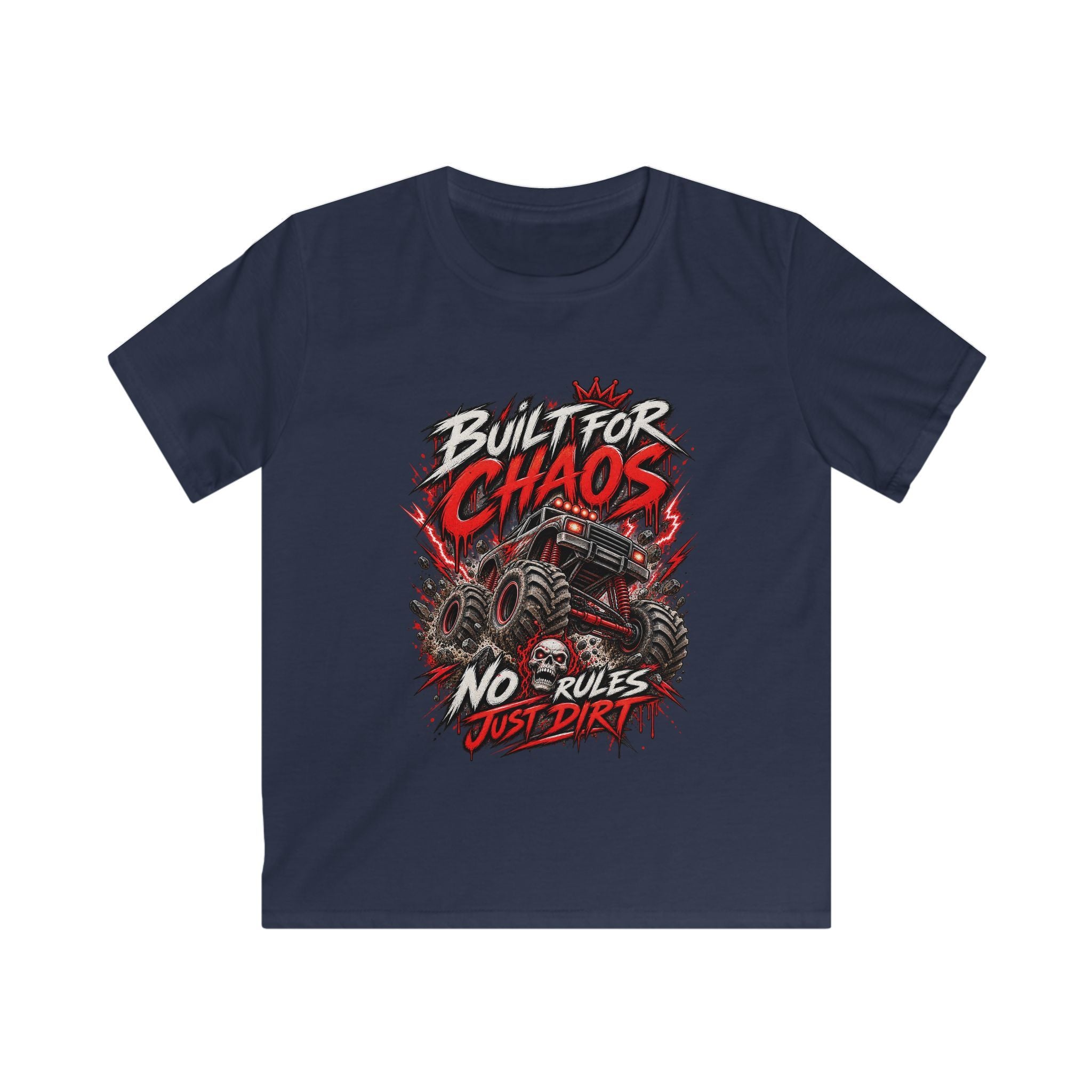 Kids Tee "Built for Chaos" Monster Truck Graphic (No Rules, Just Dirt)