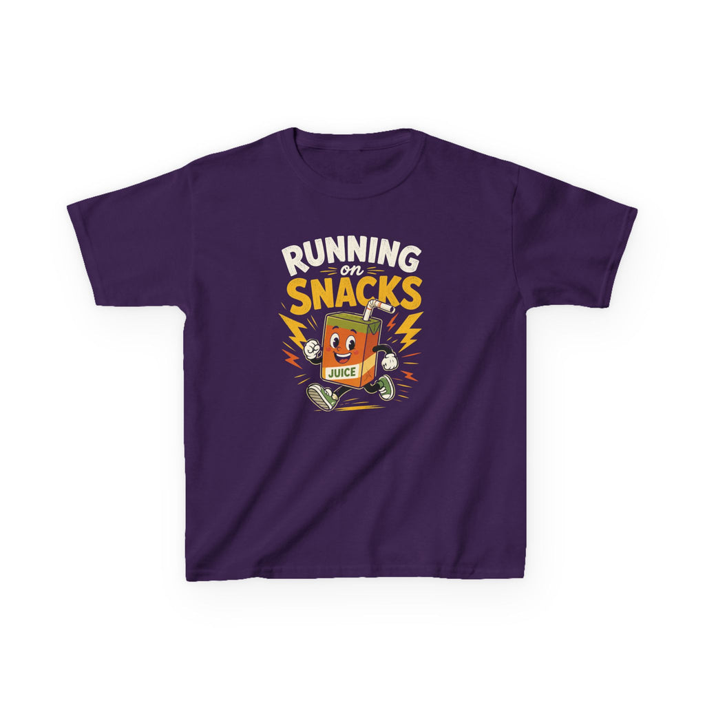 Funny Kids T-Shirt "Running on Snacks" Cartoon Juice Box Tee