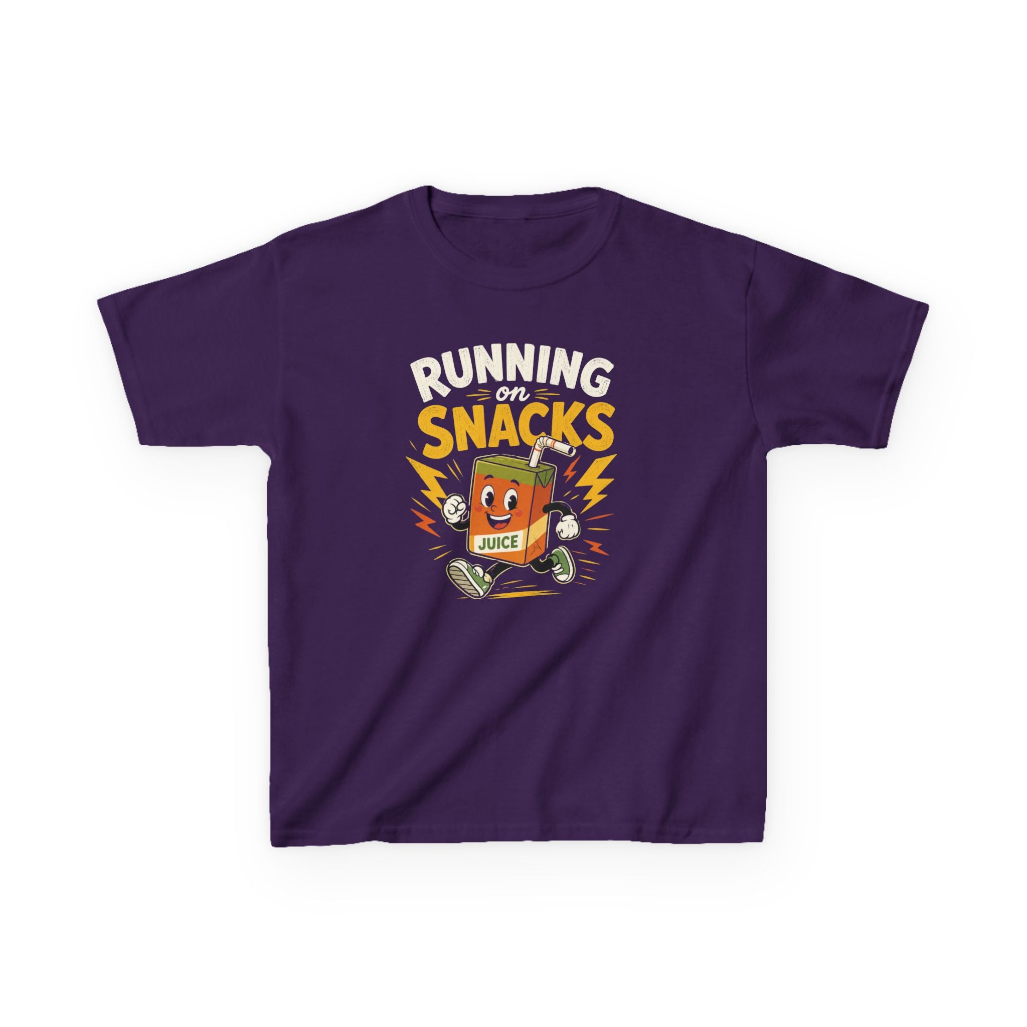 Funny Kids T-Shirt "Running on Snacks" Cartoon Juice Box Tee