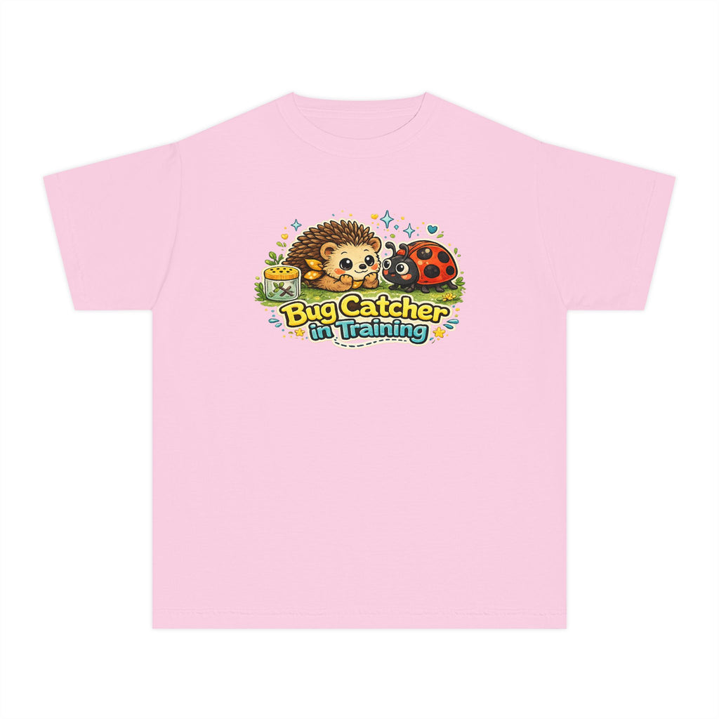 Youth Tee "Bug Catcher in Training" Cute Hedgehog & Ladybug Kids T-Shirt Girls & Boys