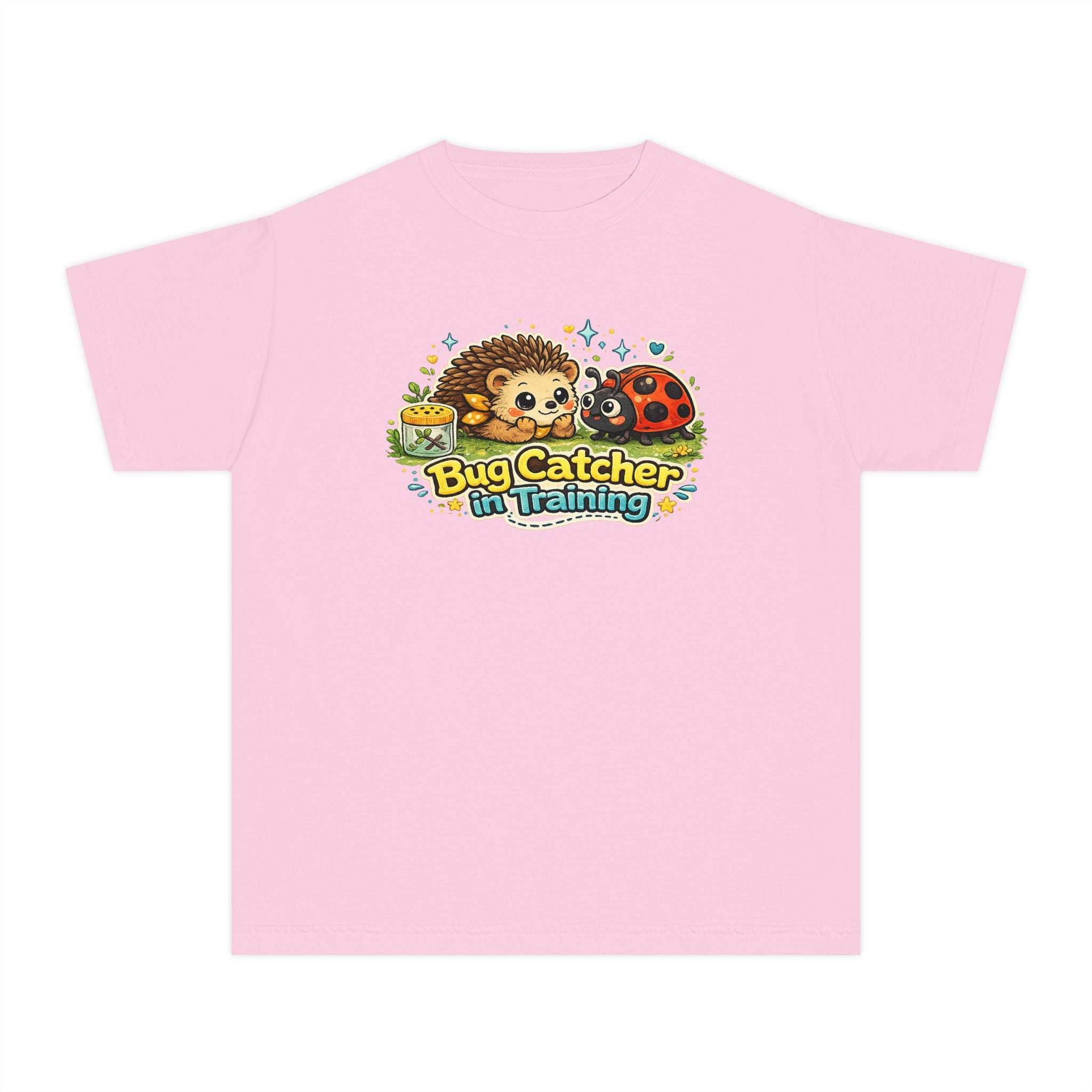 Youth Tee "Bug Catcher in Training" Cute Hedgehog & Ladybug Kids T-Shirt Girls & Boys
