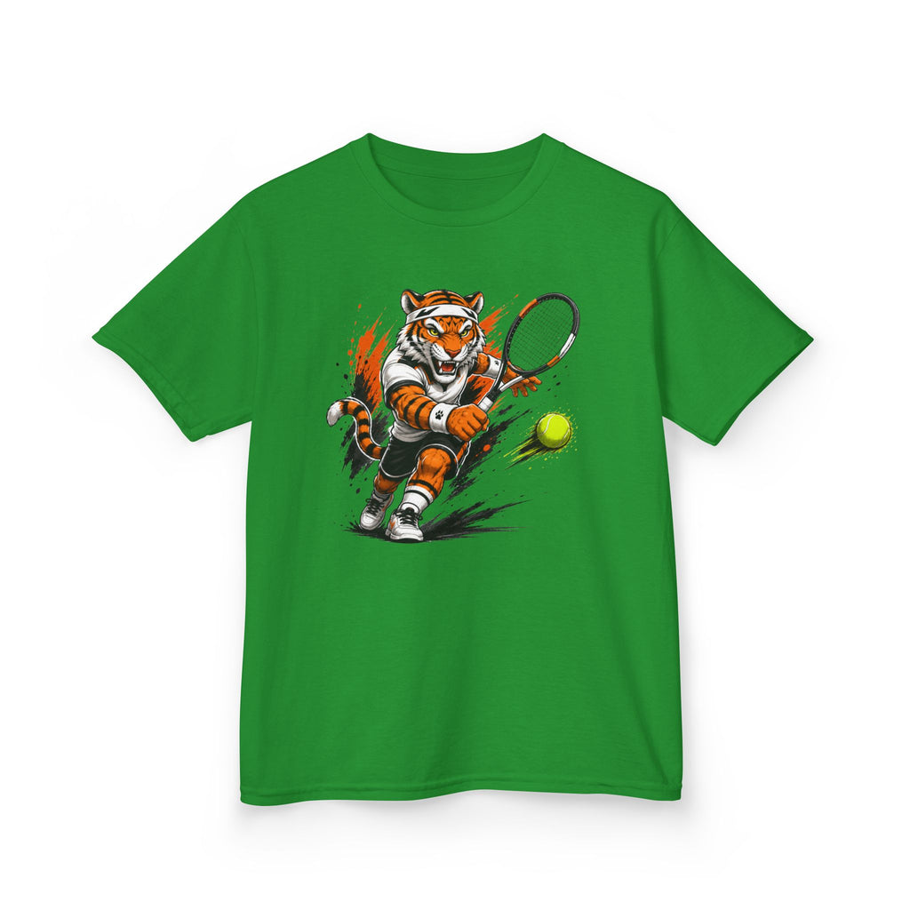 Tennis Tiger T-Shirt | Fierce Tiger Tennis Player Graphic | Kids Tennis Tee | Youth Tennis Sports Shirt | Tennis Lover Gift