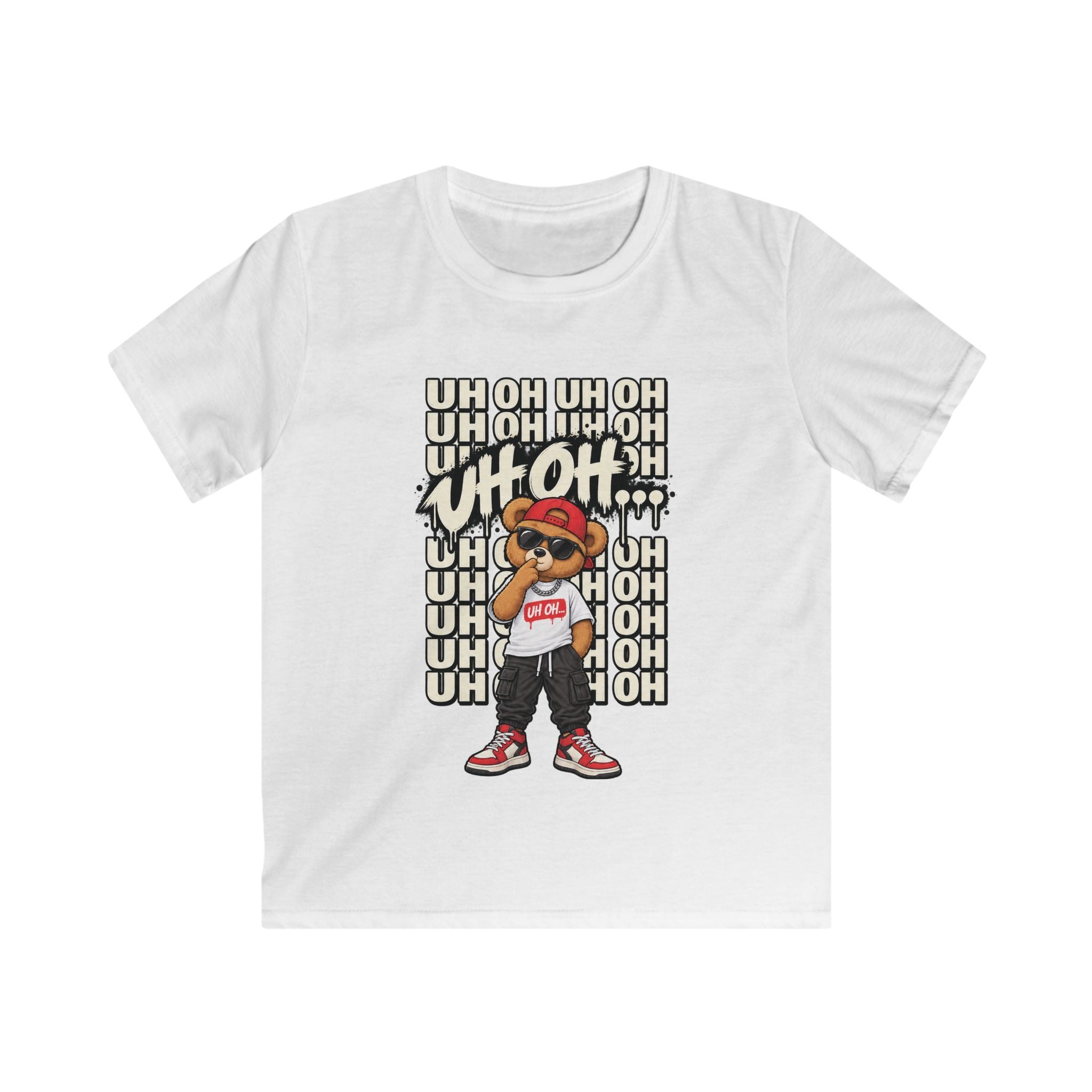 Kids Bear Graphic Tee "Uh Oh" Streetwear Hip-Hop Shirt