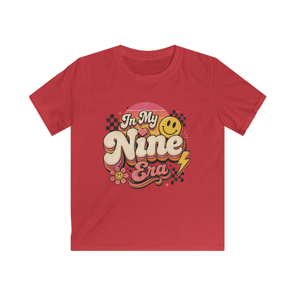 Kids Birthday Tee "In My Nine Era" Retro Smile Graphic