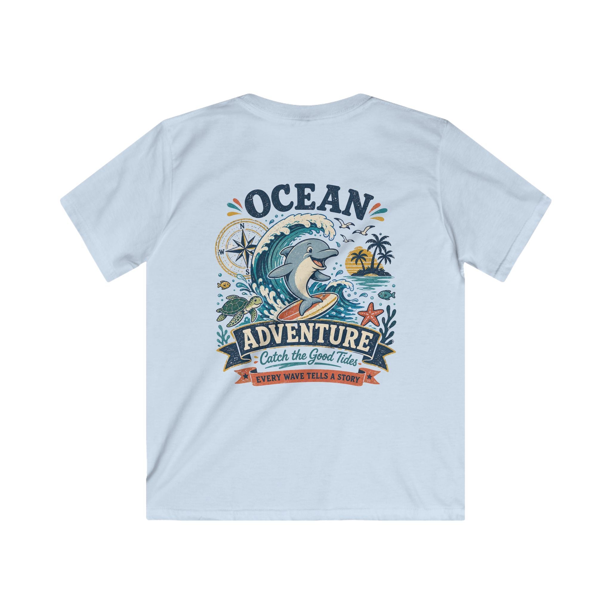 Ocean Adventure Kids Tee 'Catch the Good Tide' Dolphin Surf Graphic