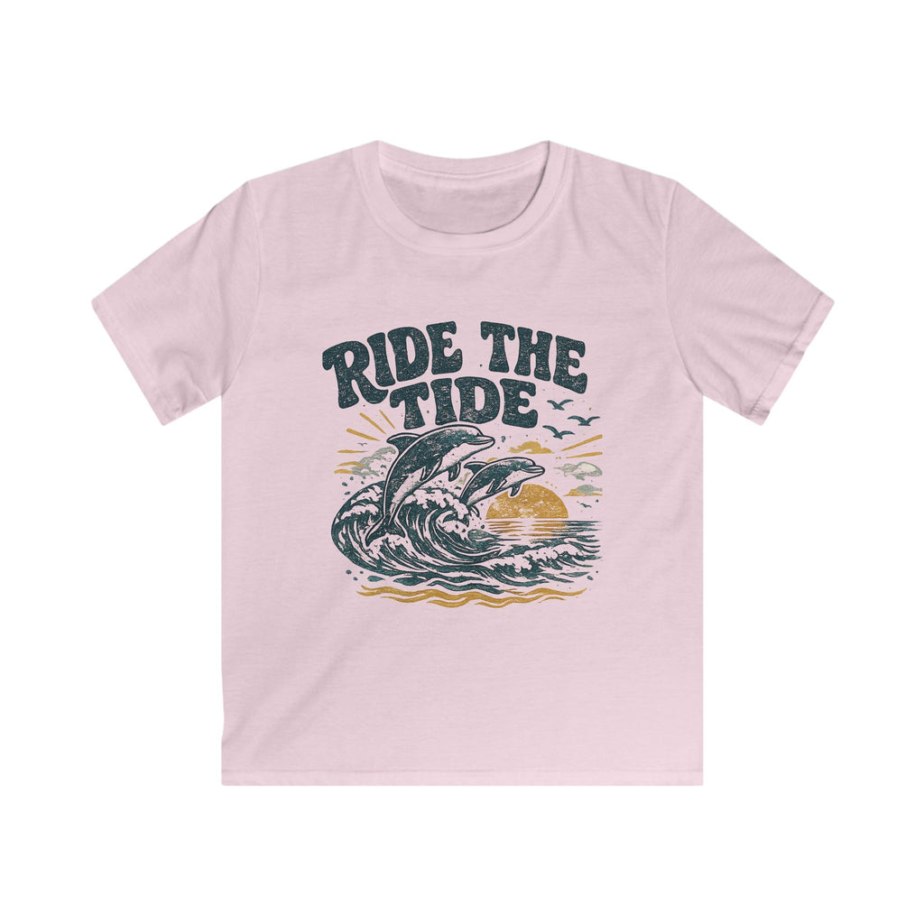 Kids Tee "Ride the Tide" Dolphin Surf Boys & Girls Graphic T-Shirt