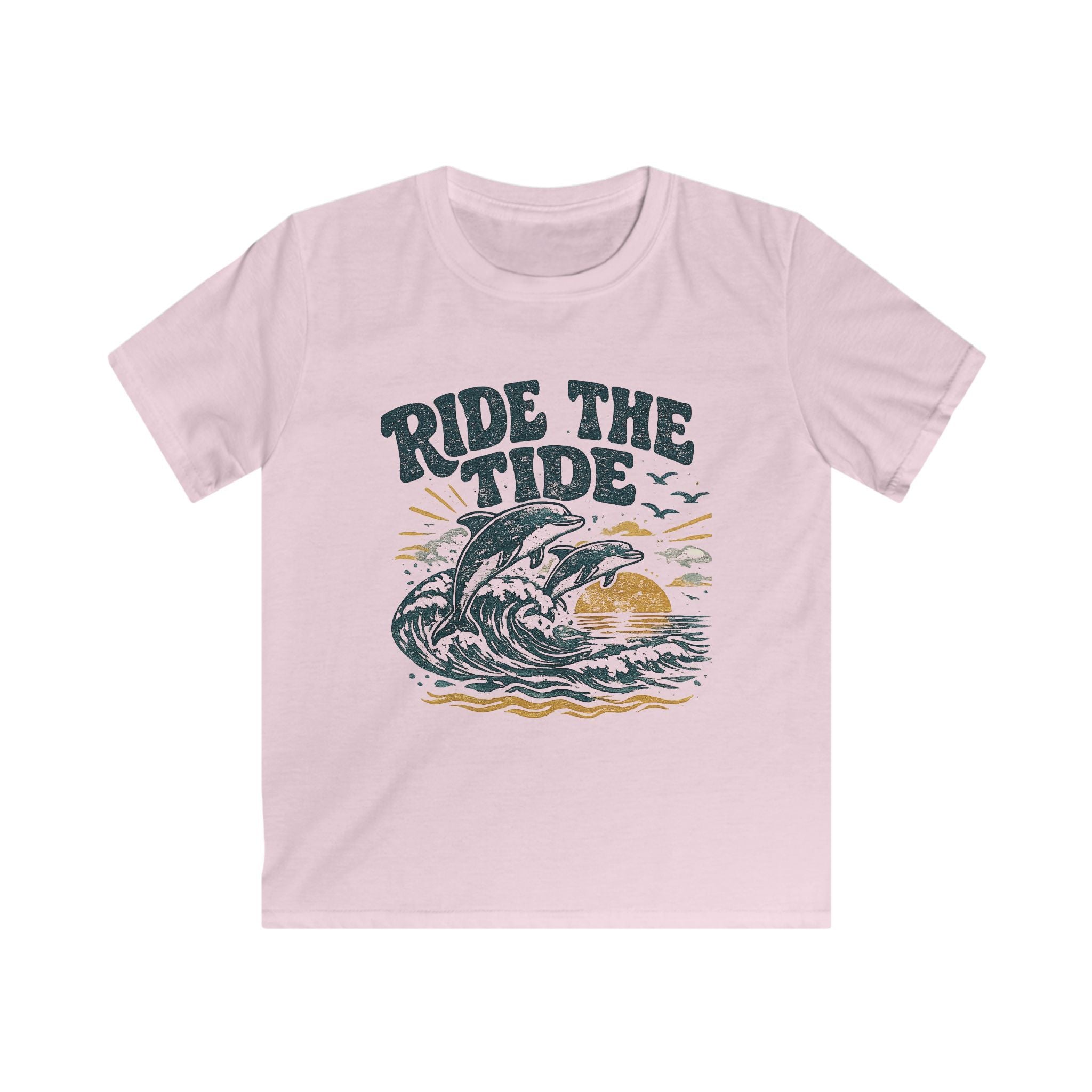 Kids Tee "Ride the Tide" Dolphin Surf Boys & Girls Graphic T-Shirt