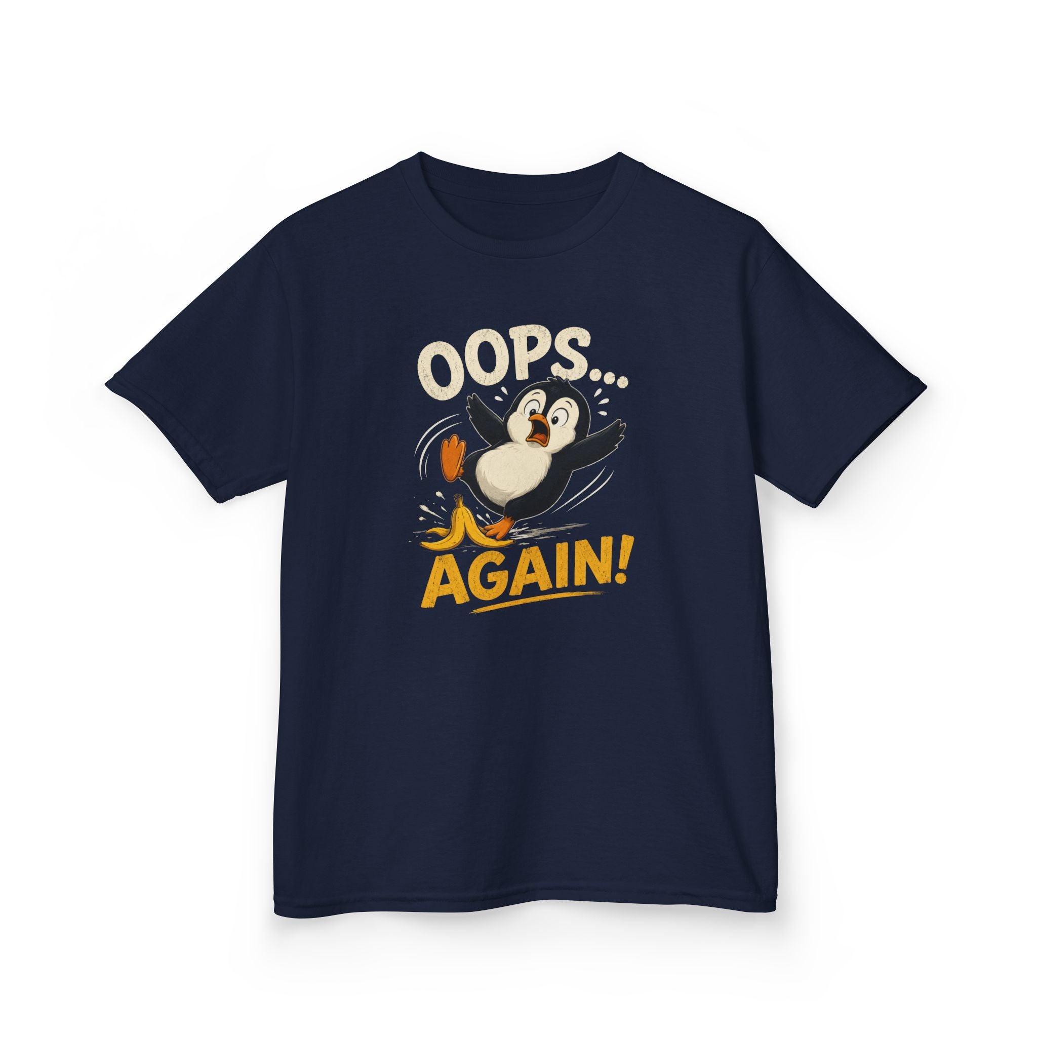 Kids Tee Cute Penguin "Oops... Again!" Funny Graphic T-Shirt
