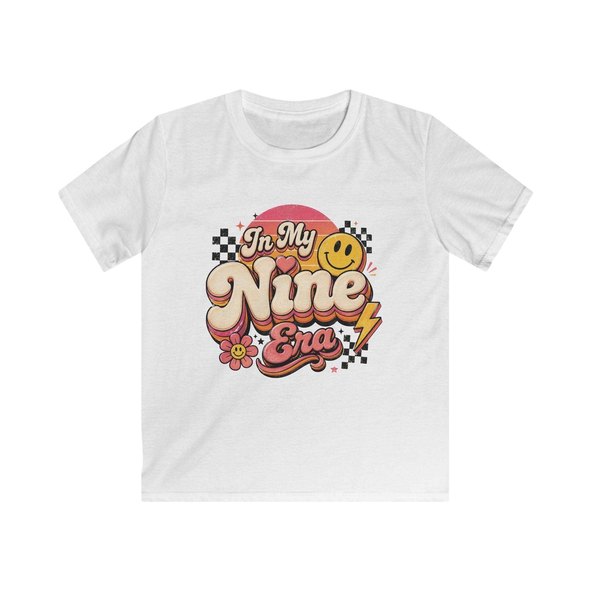 Kids Birthday Tee "In My Nine Era" Retro Smile Graphic