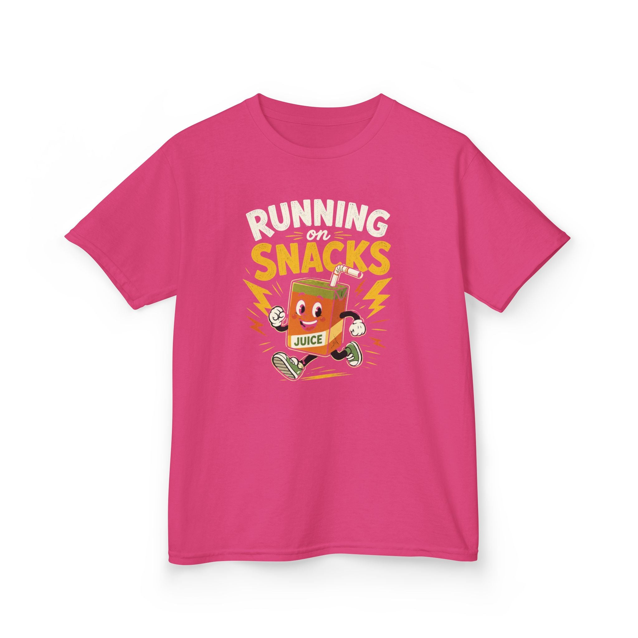 Funny Kids T-Shirt "Running on Snacks" Cartoon Juice Box Tee