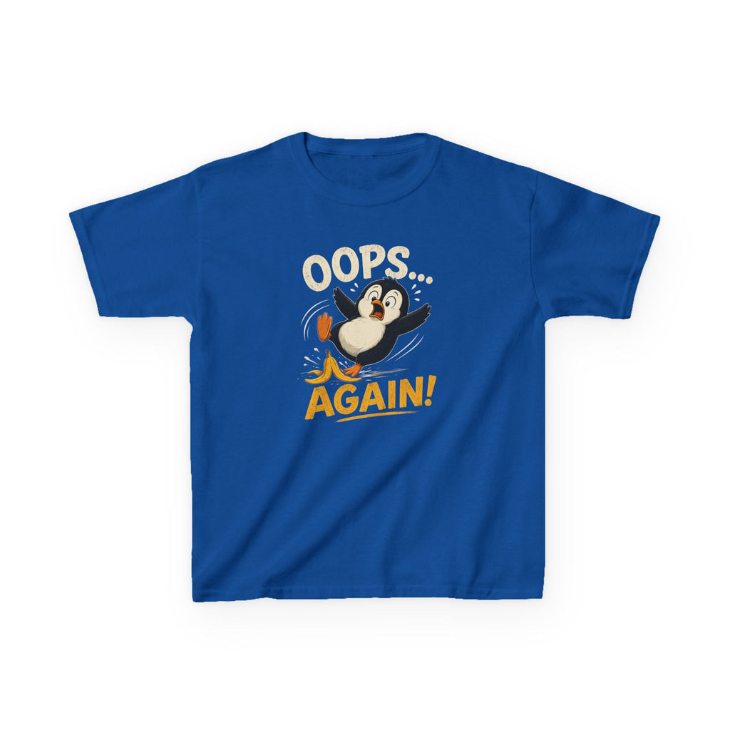 Kids Tee Cute Penguin "Oops... Again!" Funny Graphic T-Shirt