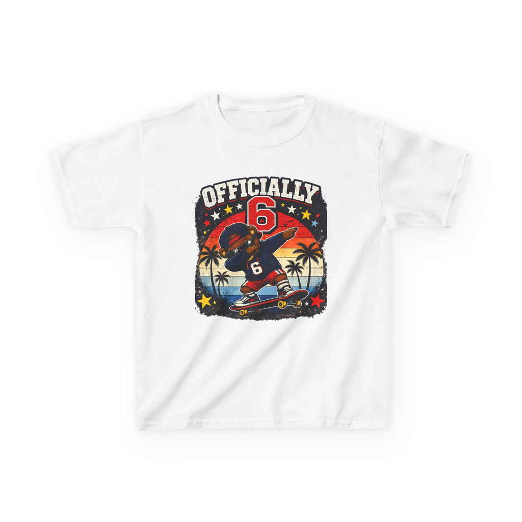 Kids Tee  "Officially 6" Skateboard Birthday Shirt with Palm Sunset