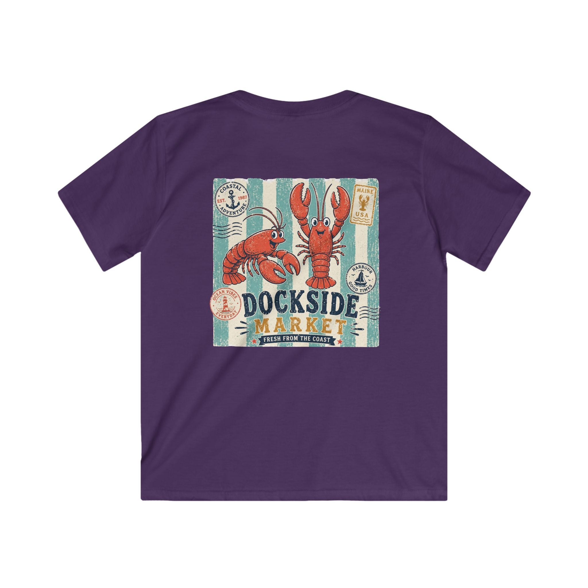 "Dockside Market" Kids Tee Retro Lobster Beach Graphic T-Shirt