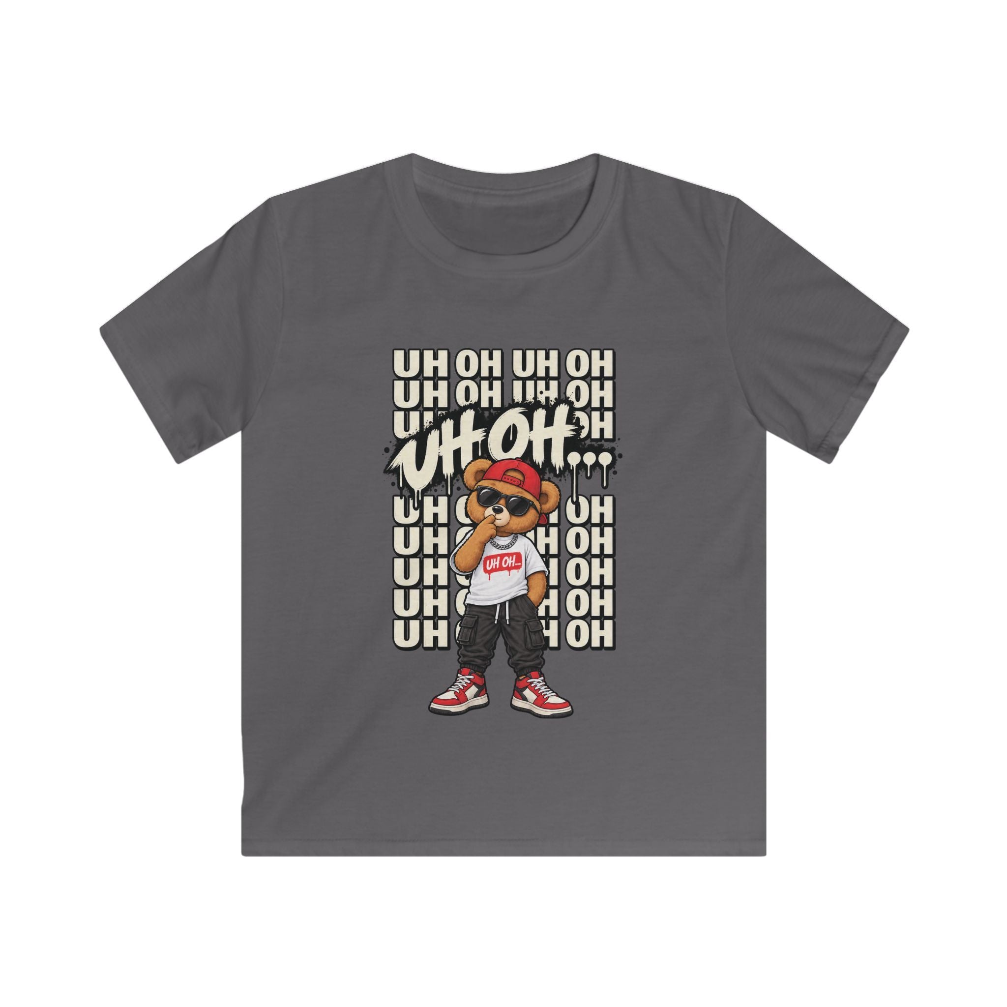 Kids Bear Graphic Tee "Uh Oh" Streetwear Hip-Hop Shirt