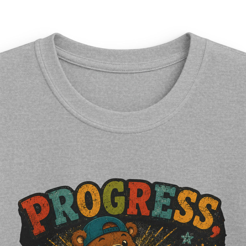 Kids Tee "Progress Not Perfect" Motivational Bear Shirt