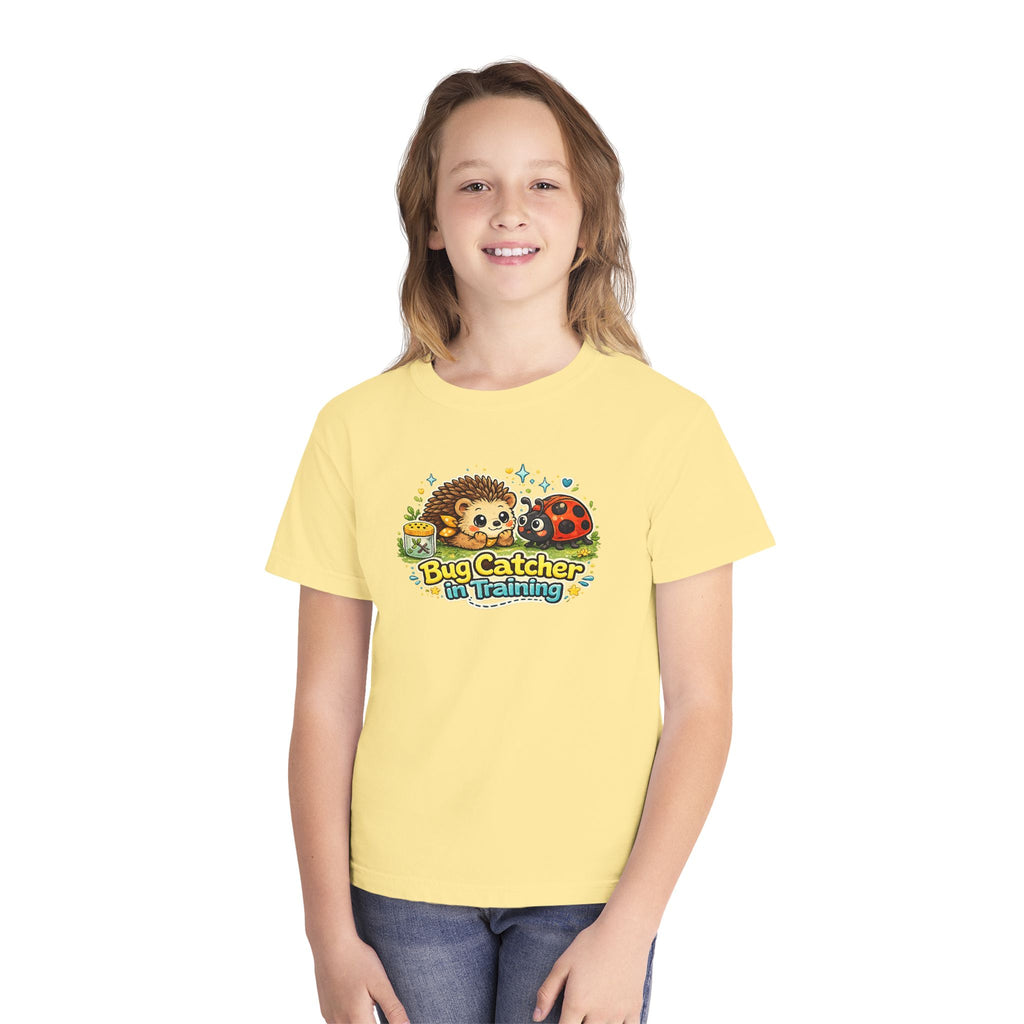 Youth Tee "Bug Catcher in Training" Cute Hedgehog & Ladybug Kids T-Shirt Girls & Boys