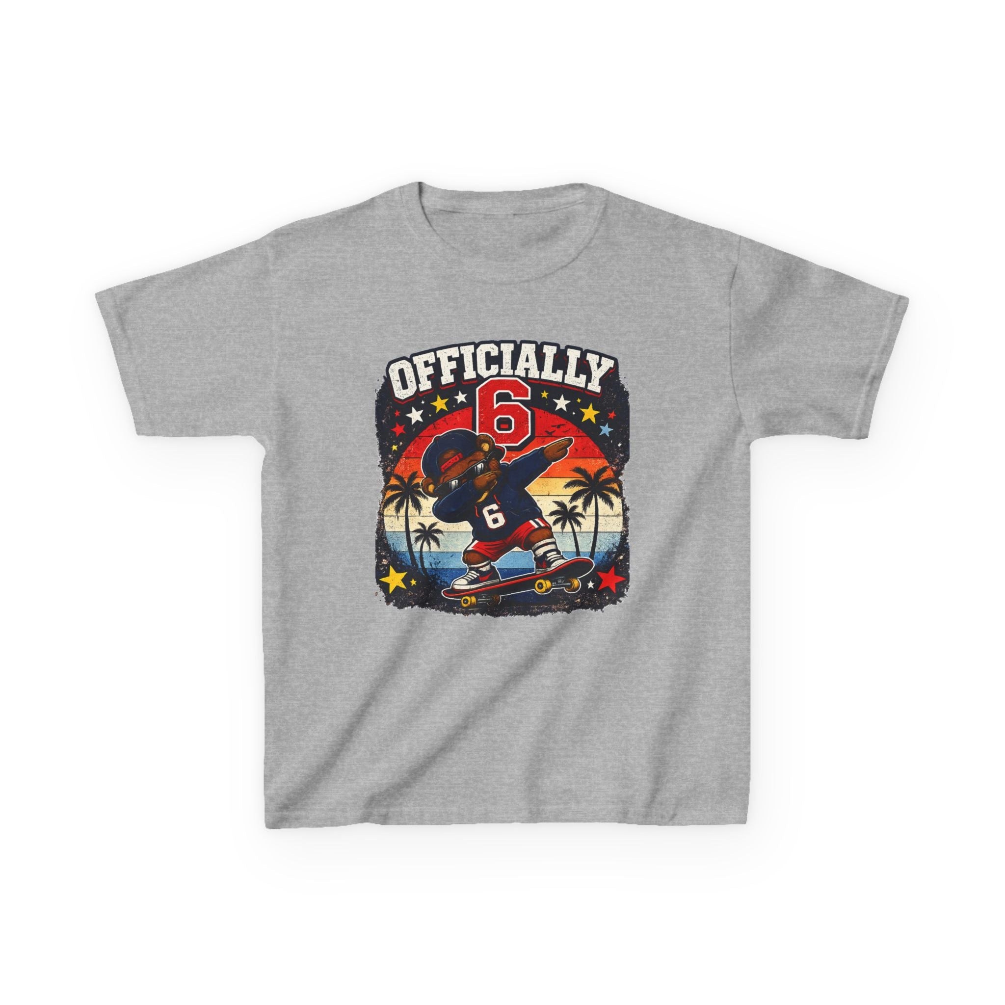 Kids Tee  "Officially 6" Skateboard Birthday Shirt with Palm Sunset