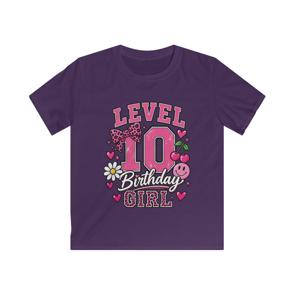 Kids Tee Pink Floral '10' Birthday Shirt with Bows & Cherries