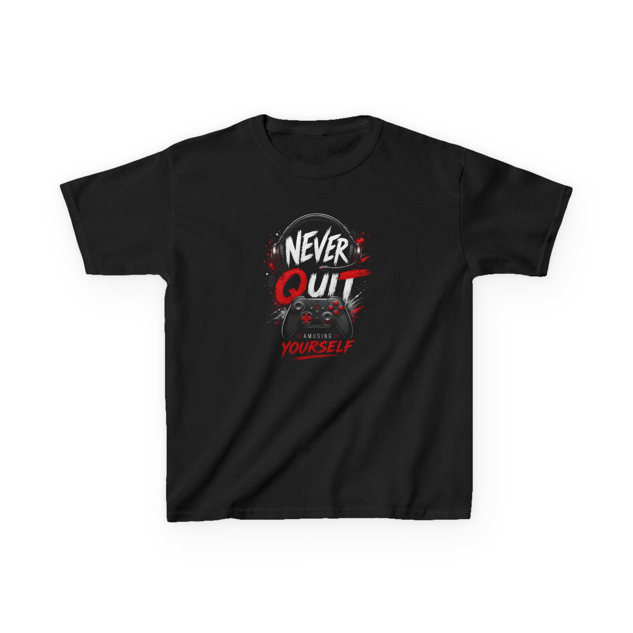 "Never Quit Gaming" Motivational Gamer Controller & Headset T-Shirt Design