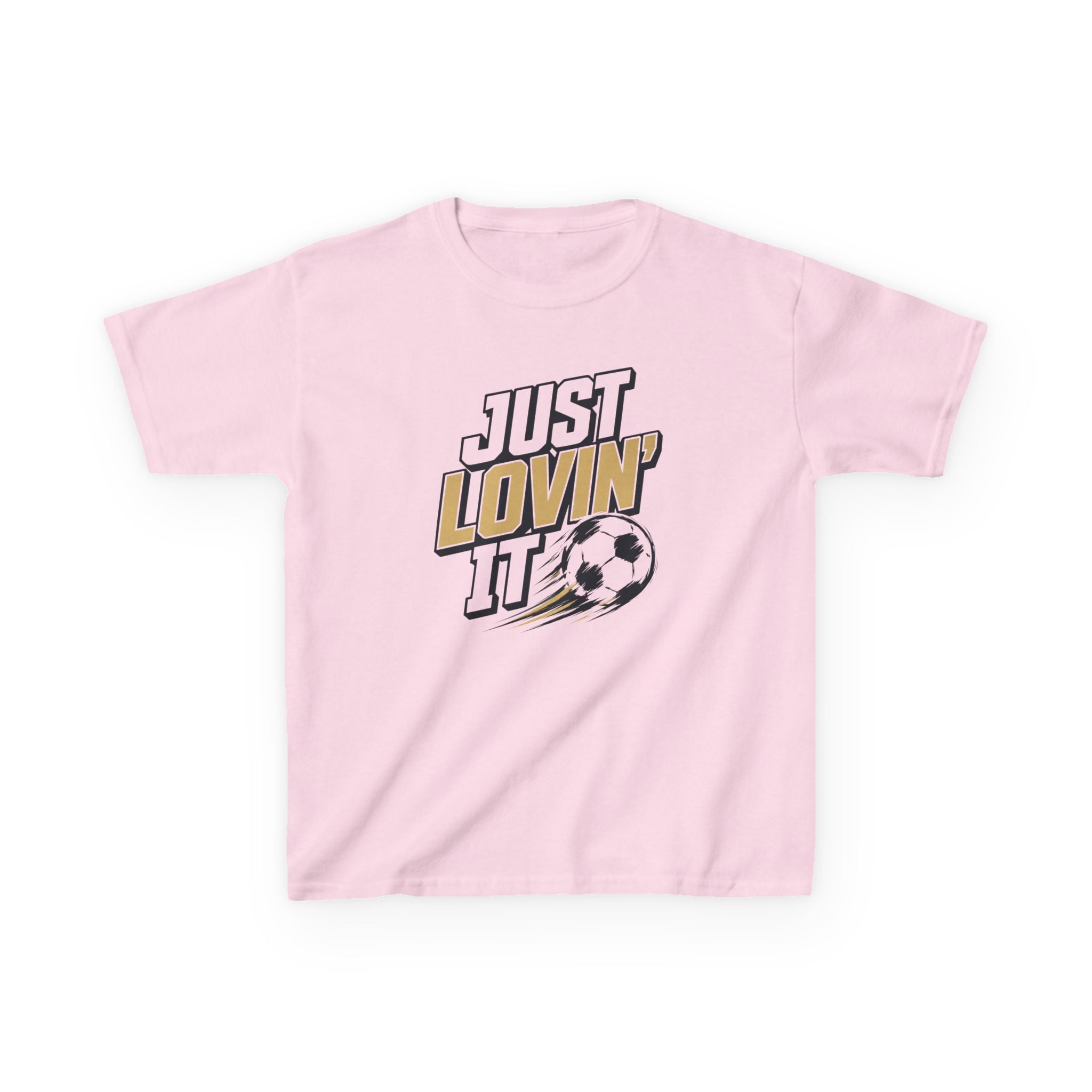 Just Lovin' It Soccer T-Shirt Design | Bold Sports Typography Graphic | Kids Soccer Lover Tee | Soccer Ball SVG Style Graphic