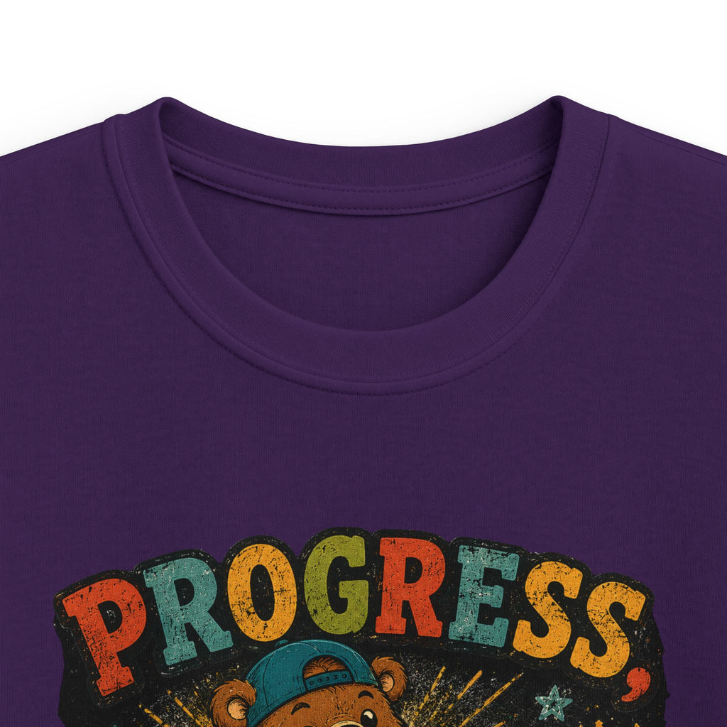 Kids Tee "Progress Not Perfect" Motivational Bear Shirt