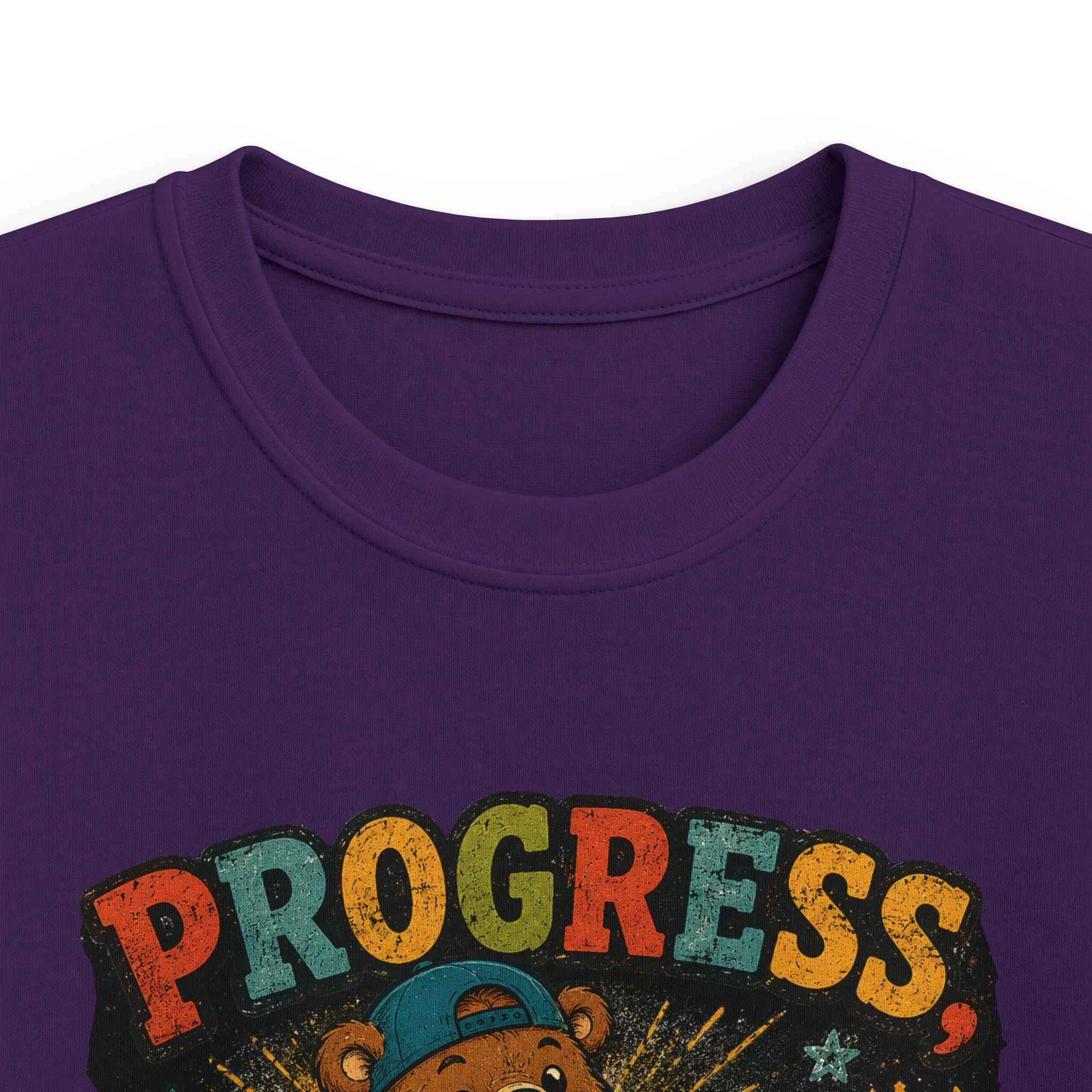Kids Tee "Progress Not Perfect" Motivational Bear Shirt