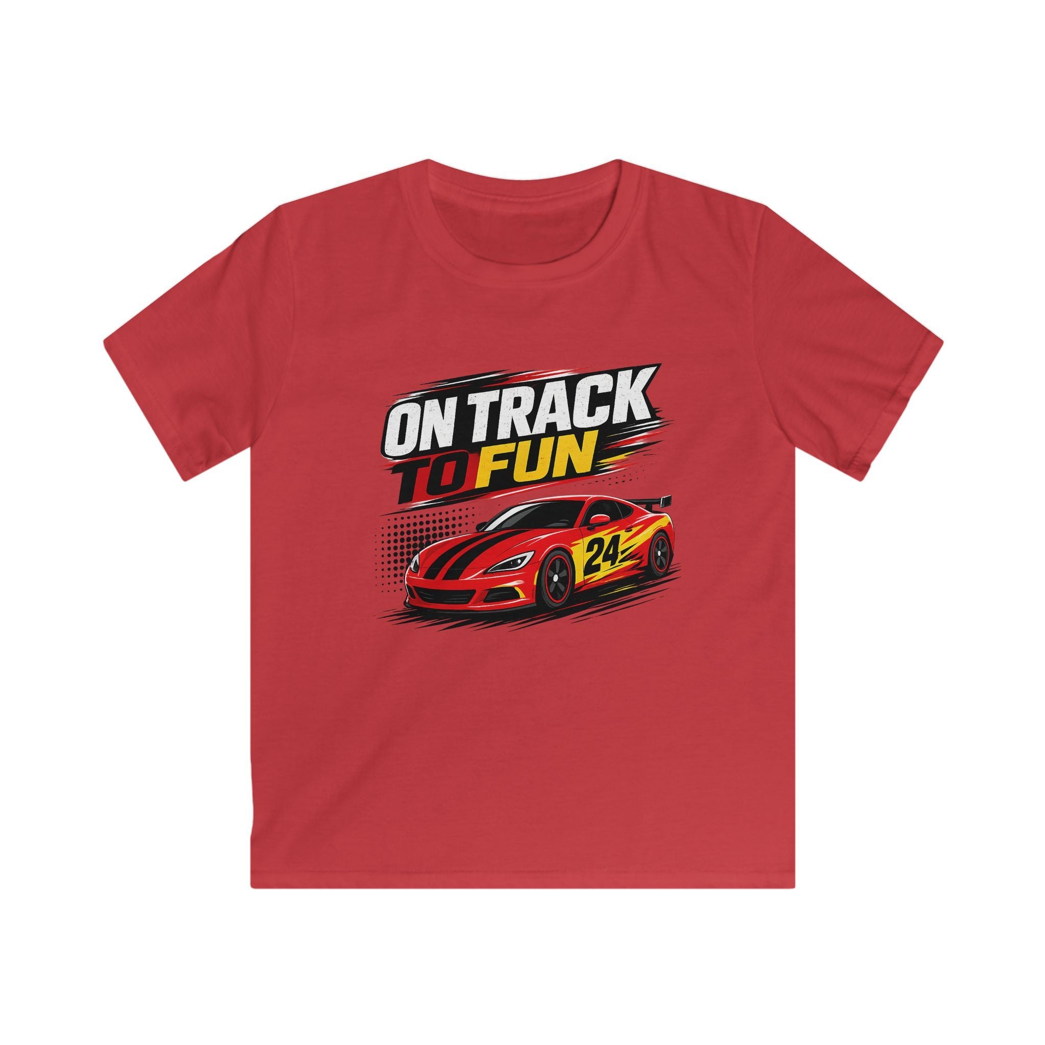 Kids Racing Tee "On Track to Fun" Red Race Car Shirt for Boys and Girls