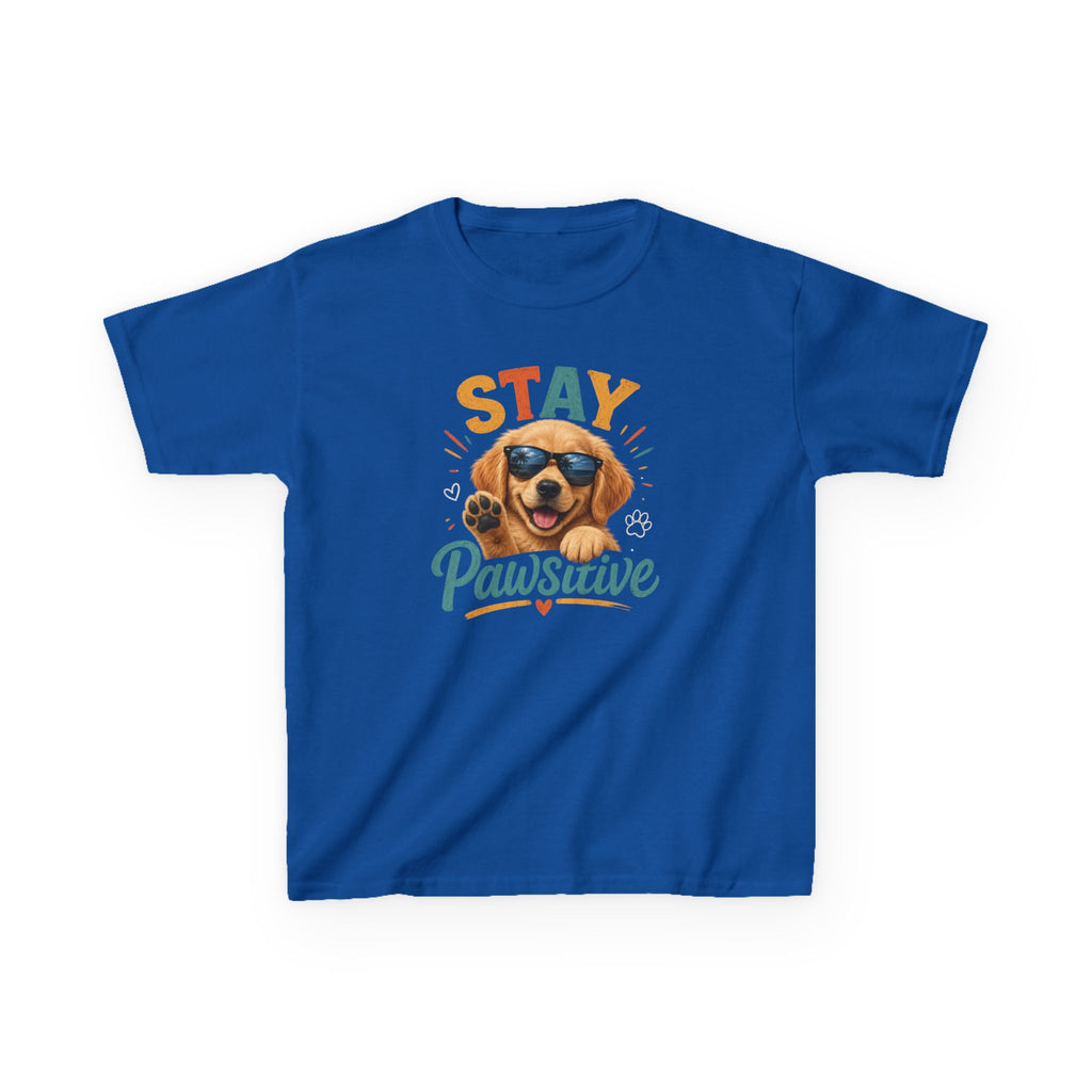 Kids T-Shirt "Stay Pawsitive" Cool Dog Cute Graphic Tee for Boys & Girls