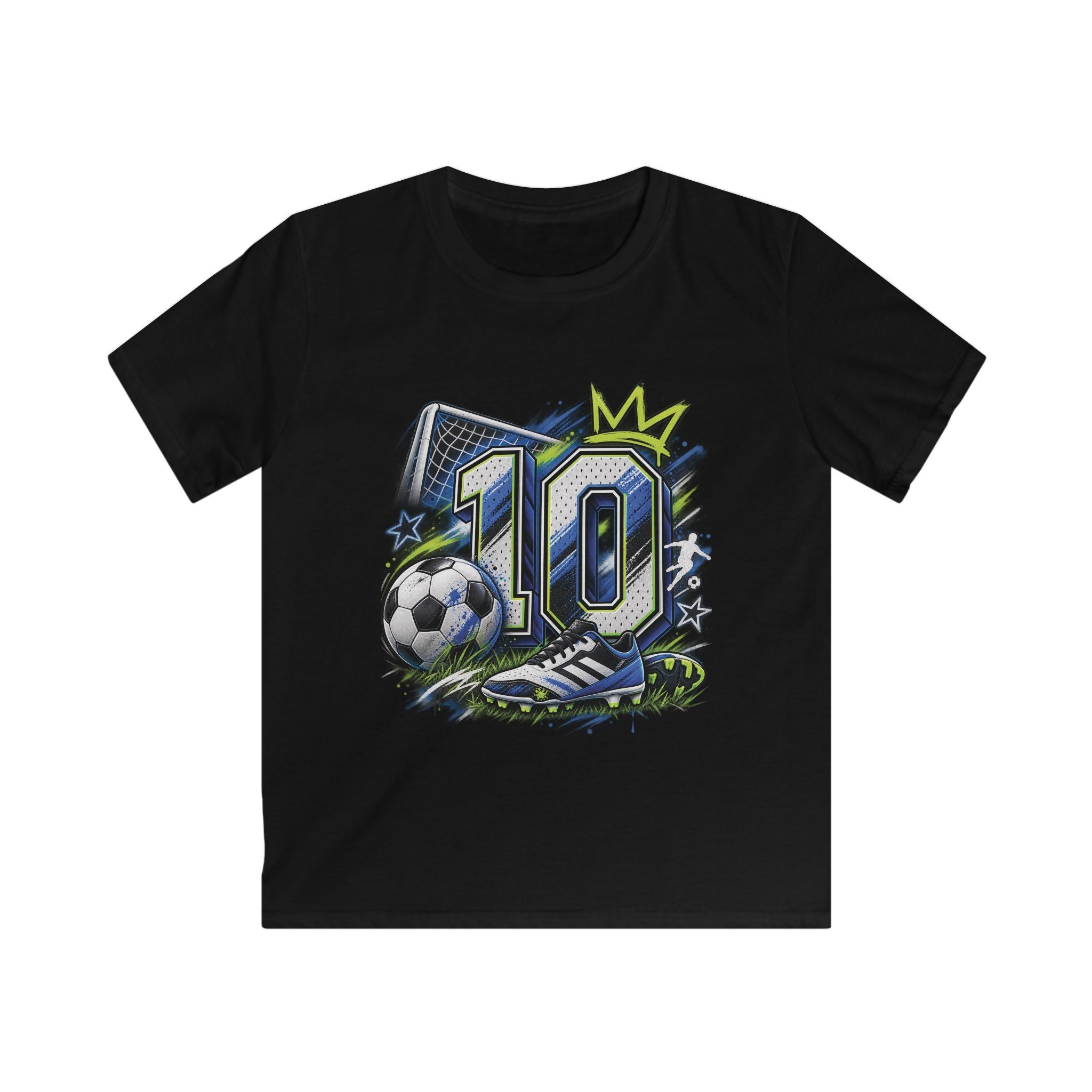 Kids Birthday Soccer Number 10 Tee Youth Soccer Shirt with Ball & Cleat Graphic