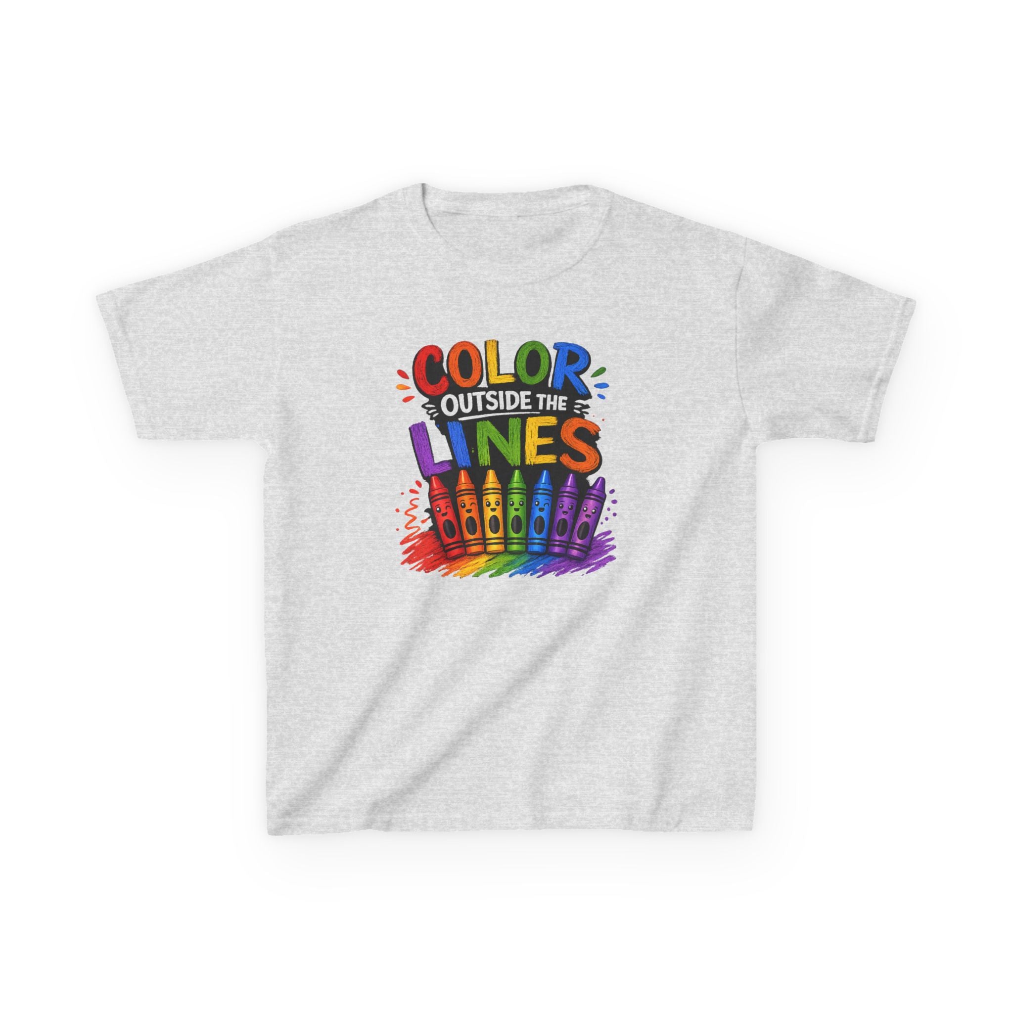 Kids "Color Outside the Lines" Graphic T-Shirt Rainbow Crayon Art Tee