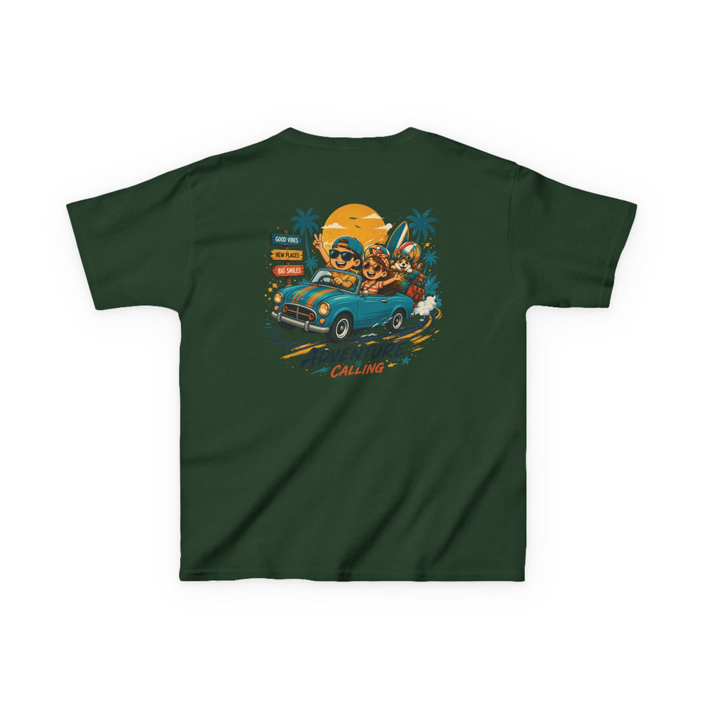 Boys Tee "Adventure Calling" Vintage Tropical Car & Sunset Graphic